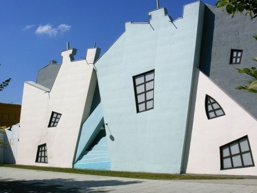 four houses in distorted shape