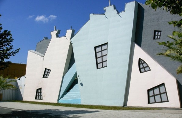 four houses in distorted shape